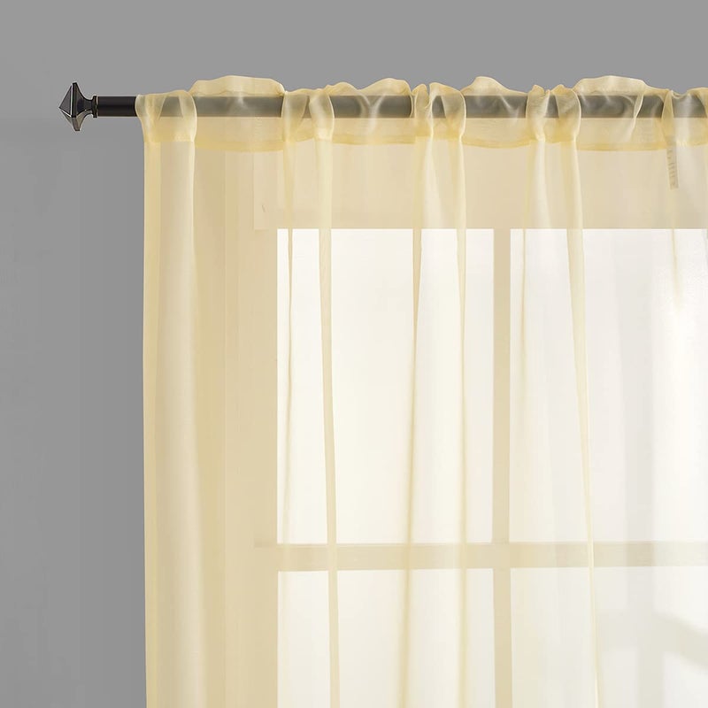 TOAVA DECO Light Yellow Sheer Curtains 95 Inches Long 2 Panels Voile Translucent Solid Color Window Treatment Rod Pocket Light Yellow Sheer Curtain 52x95 inches Bedroom Living Room - Image 4